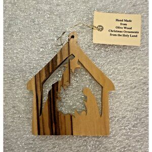 Olive Wood From The Holy Land Carved Christmas Ornament Nativity Scene Bethlehem